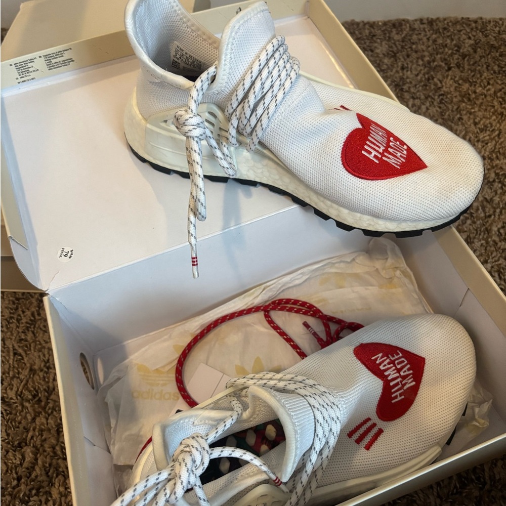 Adidas x Pharrell Williams Hu NMD “Human Made” sneakers.